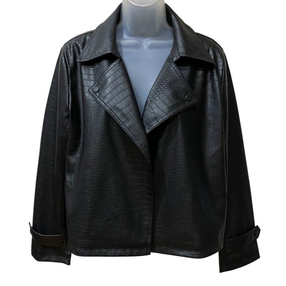 Marc New York New Black Crocodile Faux Leather Jacket With Notched Lapel - Picture 1 of 7